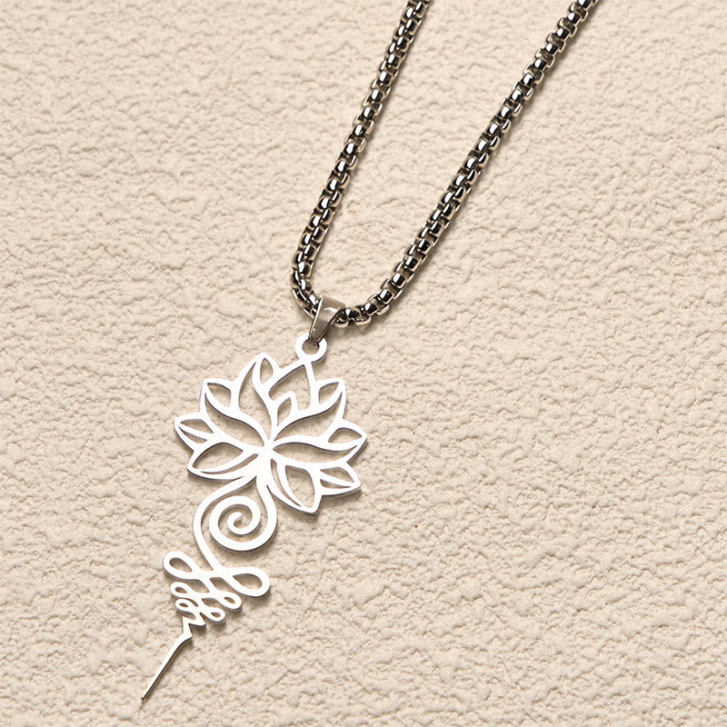 Wear FengShui Lotus Unalome Chakra Symbol Design Stainless Steel Enlightenment Necklace Pendant