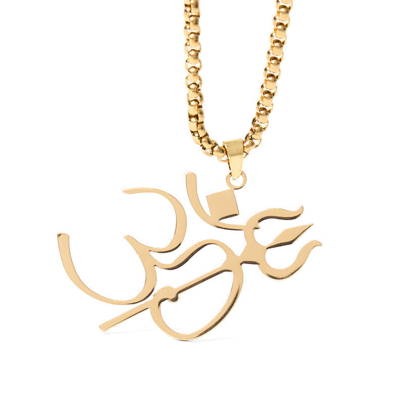 Wear FengShui Trident OM Symbol Stainless Steel Connection Necklace Pendant