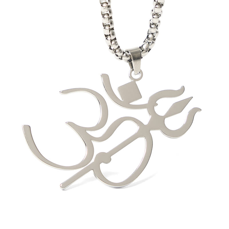 Wear FengShui Trident OM Symbol Stainless Steel Connection Necklace Pendant