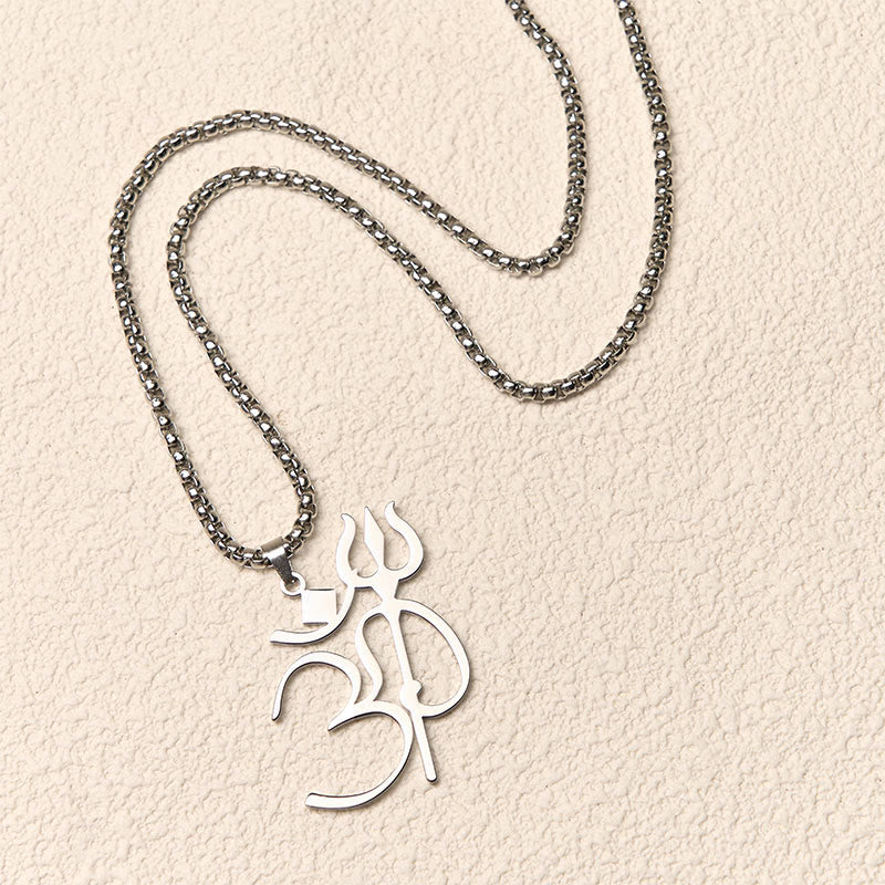 Wear FengShui Trident OM Symbol Stainless Steel Connection Necklace Pendant