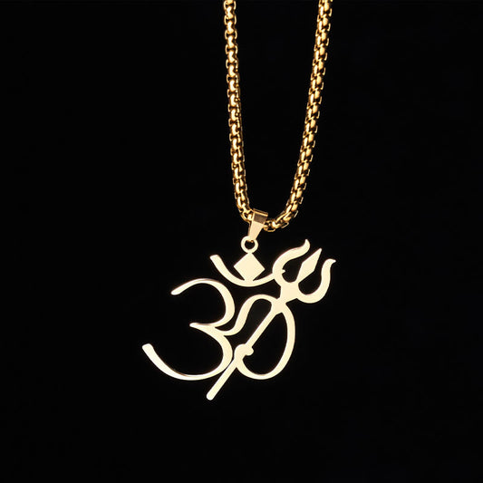 Wear FengShui Trident OM Symbol Stainless Steel Connection Necklace Pendant