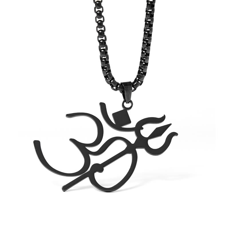 Wear FengShui Trident OM Symbol Stainless Steel Connection Necklace Pendant