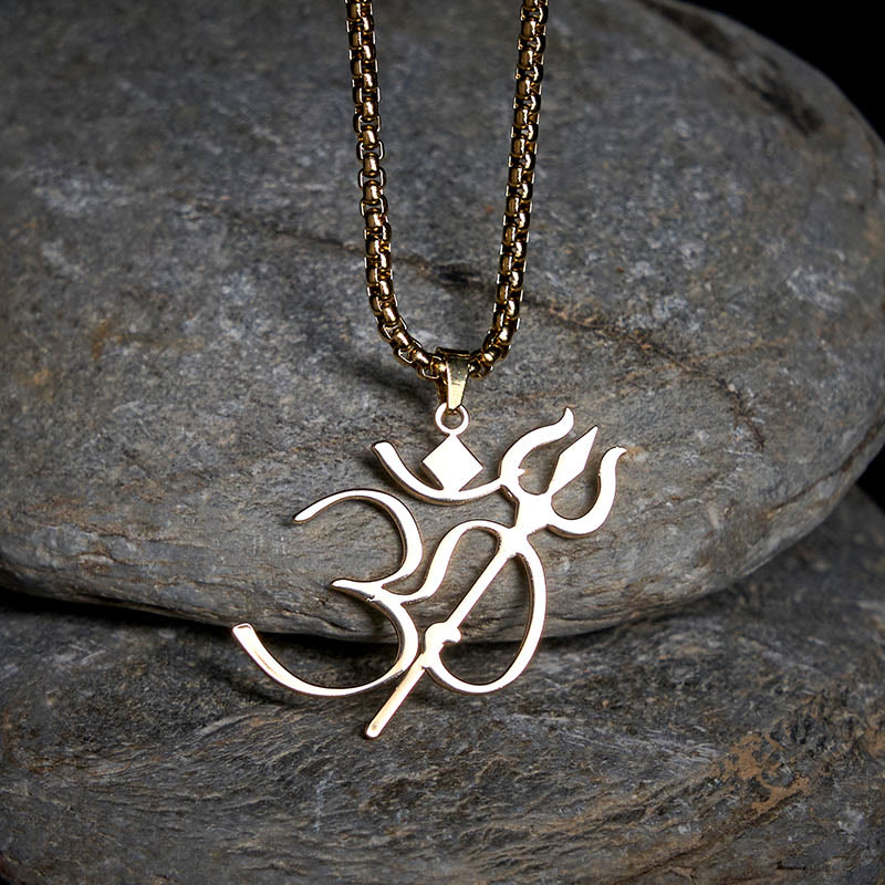 Wear FengShui Trident OM Symbol Stainless Steel Connection Necklace Pendant
