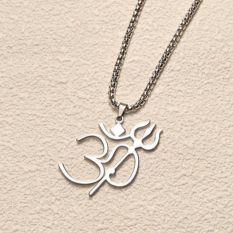 Wear FengShui Trident OM Symbol Stainless Steel Connection Necklace Pendant