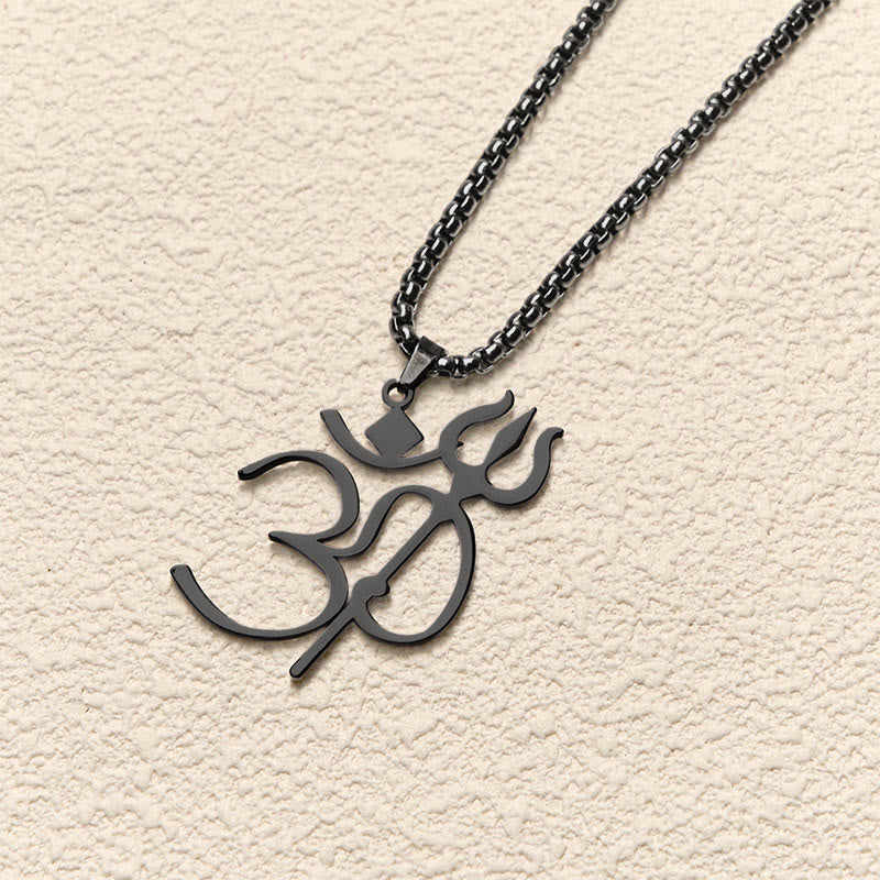 Wear FengShui Trident OM Symbol Stainless Steel Connection Necklace Pendant