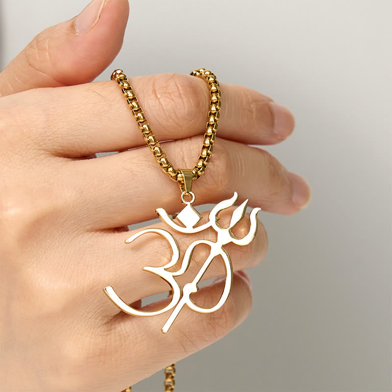 Wear FengShui Trident OM Symbol Stainless Steel Connection Necklace Pendant