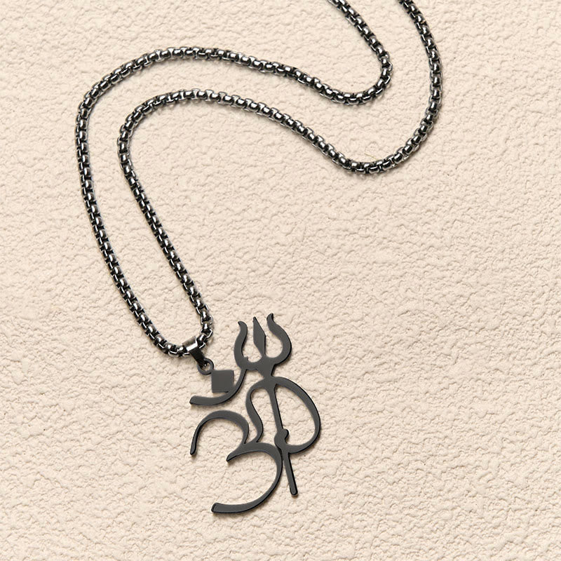 Wear FengShui Trident OM Symbol Stainless Steel Connection Necklace Pendant