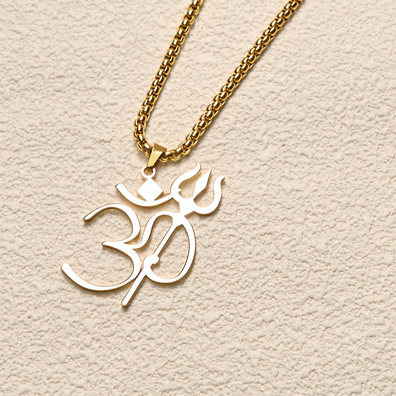 Wear FengShui Trident OM Symbol Stainless Steel Connection Necklace Pendant
