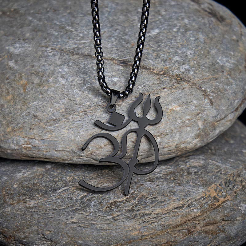 Wear FengShui Trident OM Symbol Stainless Steel Connection Necklace Pendant