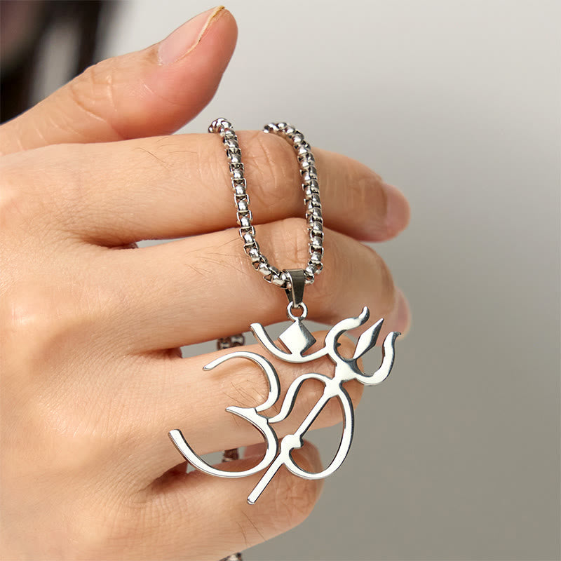 Wear FengShui Trident OM Symbol Stainless Steel Connection Necklace Pendant