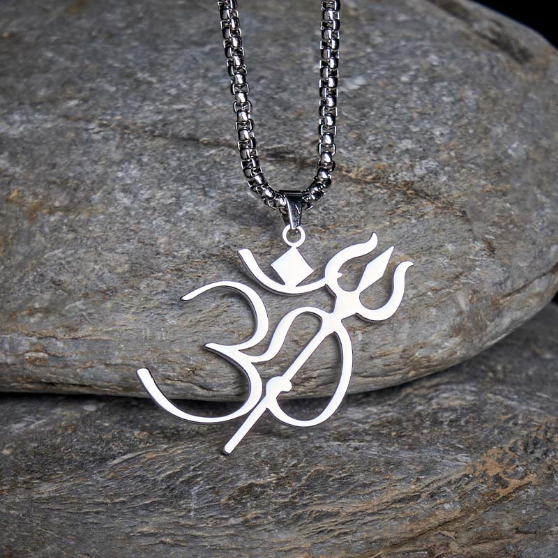 Wear FengShui Trident OM Symbol Stainless Steel Connection Necklace Pendant