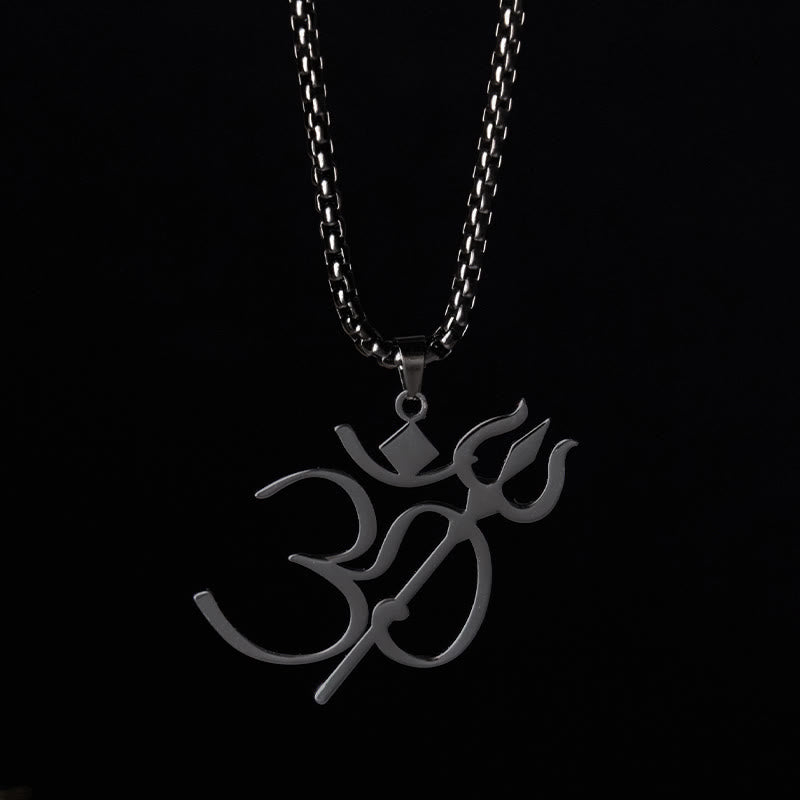 Wear FengShui Trident OM Symbol Stainless Steel Connection Necklace Pendant