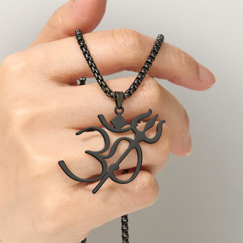 Wear FengShui Trident OM Symbol Stainless Steel Connection Necklace Pendant
