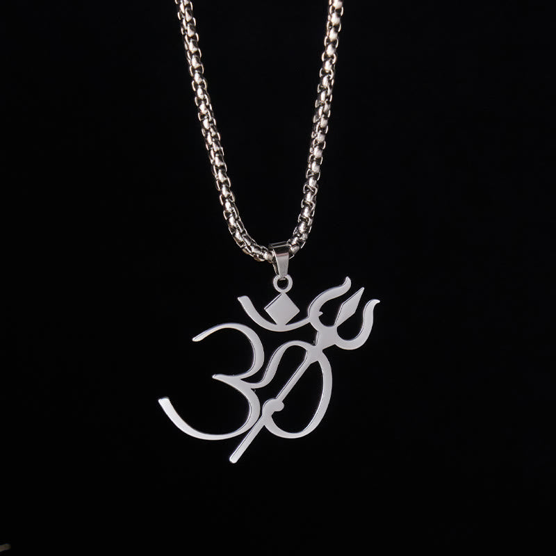 Wear FengShui Trident OM Symbol Stainless Steel Connection Necklace Pendant