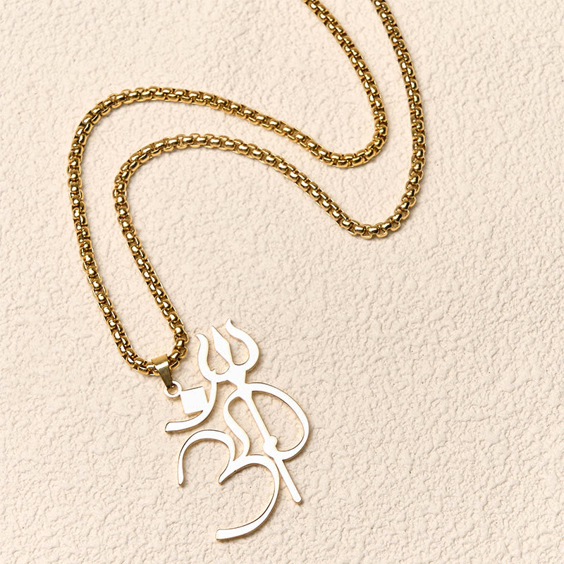 Wear FengShui Trident OM Symbol Stainless Steel Connection Necklace Pendant