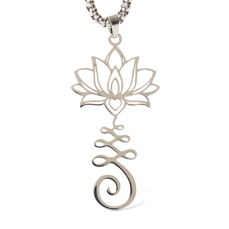 Wear FengShui Chakra Symbol Irregular Design Lotus Stainless Steel Enlightenment Necklace Pendant