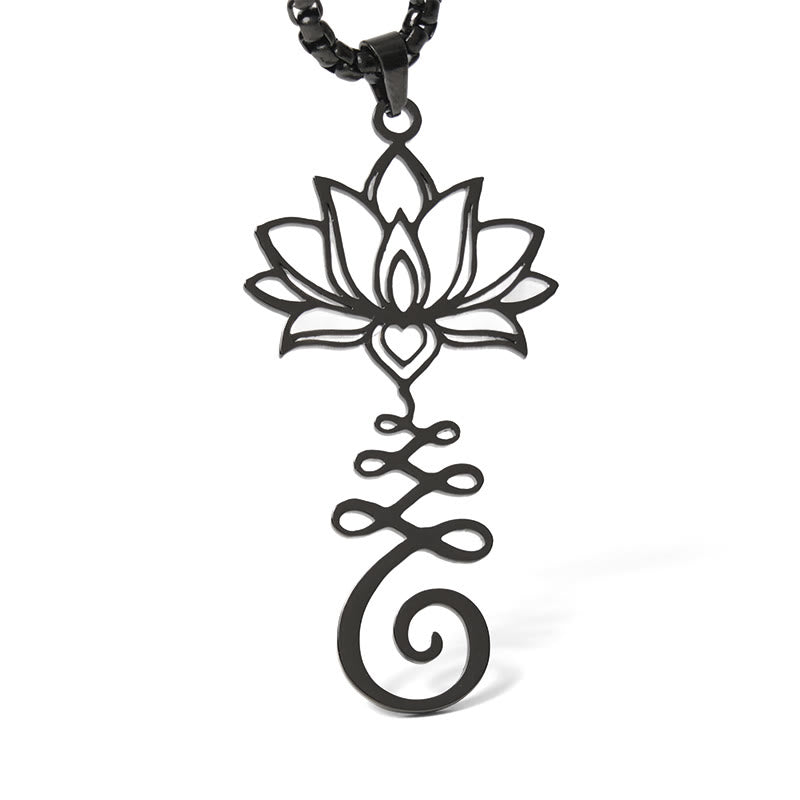 Wear FengShui Chakra Symbol Irregular Design Lotus Stainless Steel Enlightenment Necklace Pendant