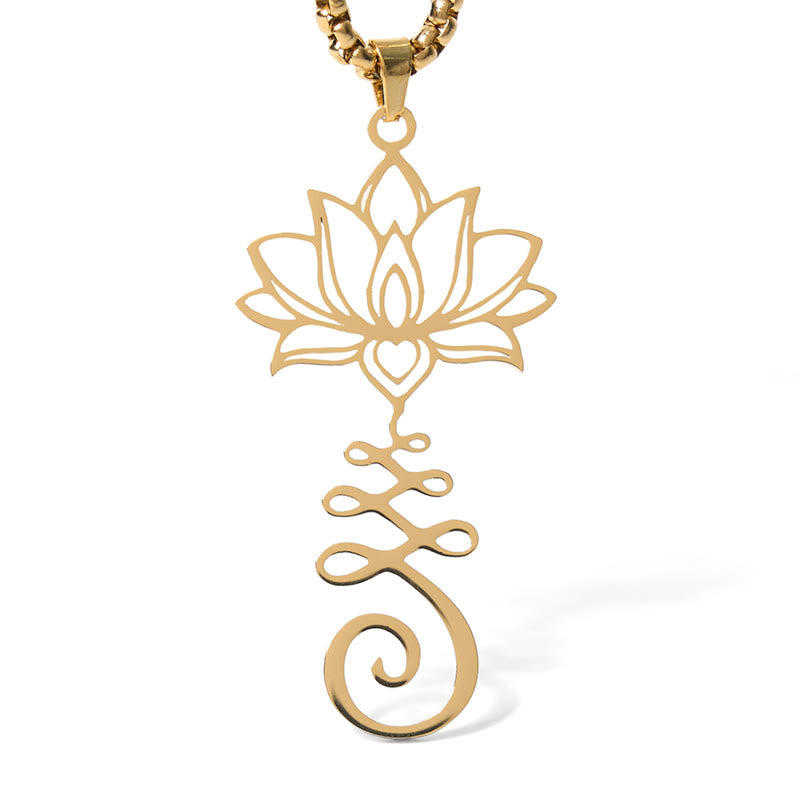 Wear FengShui Chakra Symbol Irregular Design Lotus Stainless Steel Enlightenment Necklace Pendant