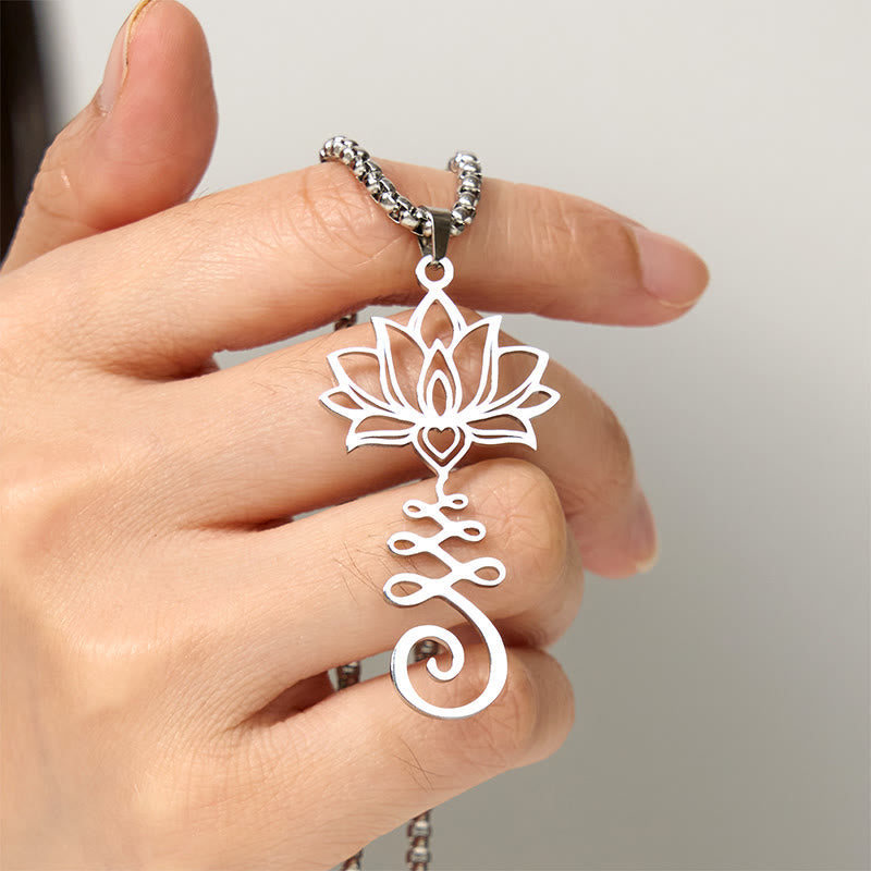 Wear FengShui Chakra Symbol Irregular Design Lotus Stainless Steel Enlightenment Necklace Pendant