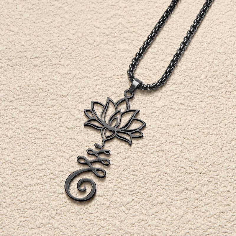 Wear FengShui Chakra Symbol Irregular Design Lotus Stainless Steel Enlightenment Necklace Pendant