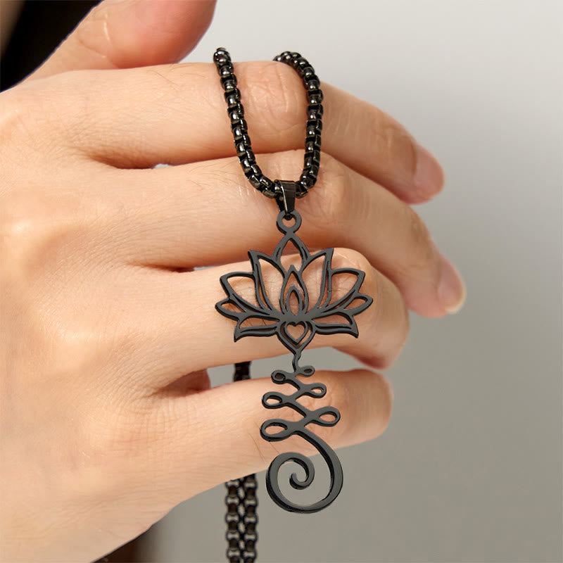 Wear FengShui Chakra Symbol Irregular Design Lotus Stainless Steel Enlightenment Necklace Pendant