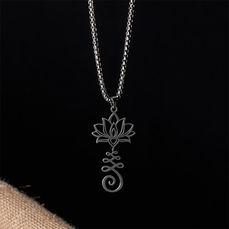 Wear FengShui Chakra Symbol Irregular Design Lotus Stainless Steel Enlightenment Necklace Pendant