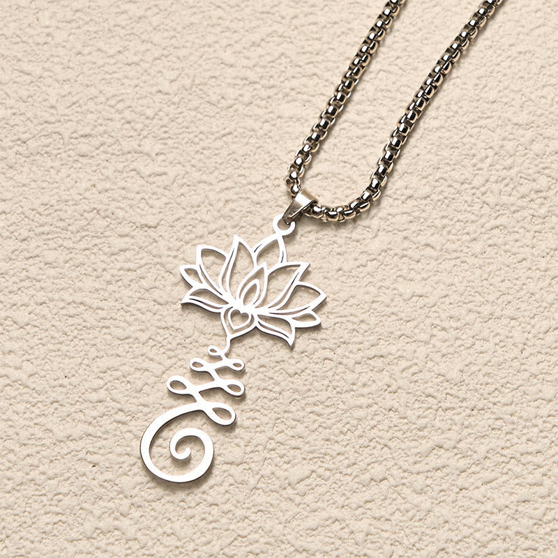 Wear FengShui Chakra Symbol Irregular Design Lotus Stainless Steel Enlightenment Necklace Pendant
