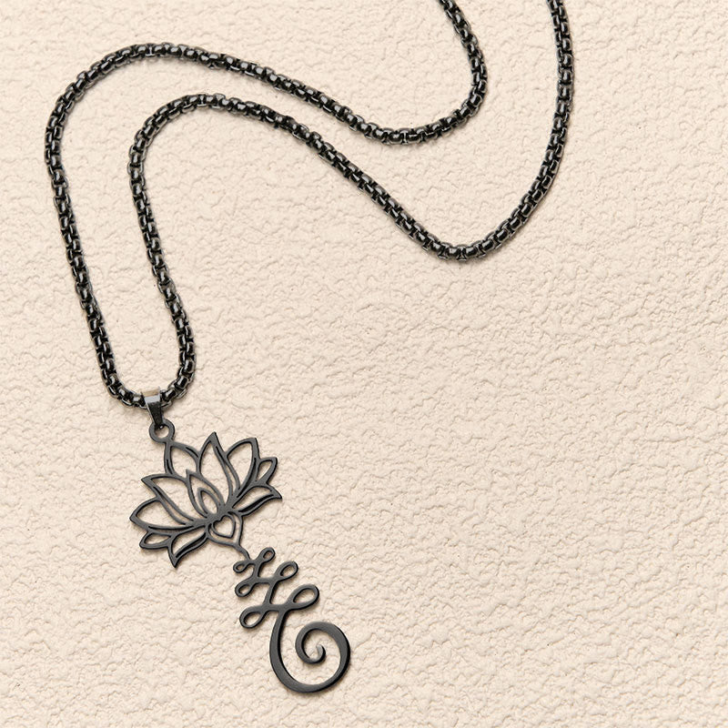 Wear FengShui Chakra Symbol Irregular Design Lotus Stainless Steel Enlightenment Necklace Pendant