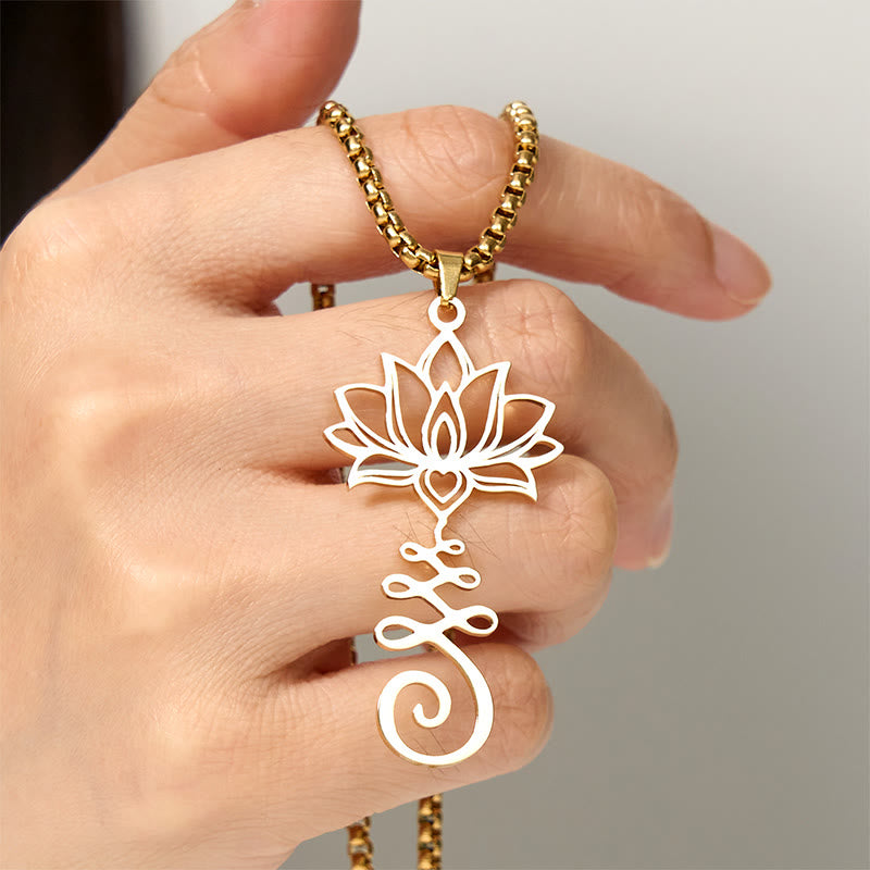 Wear FengShui Chakra Symbol Irregular Design Lotus Stainless Steel Enlightenment Necklace Pendant