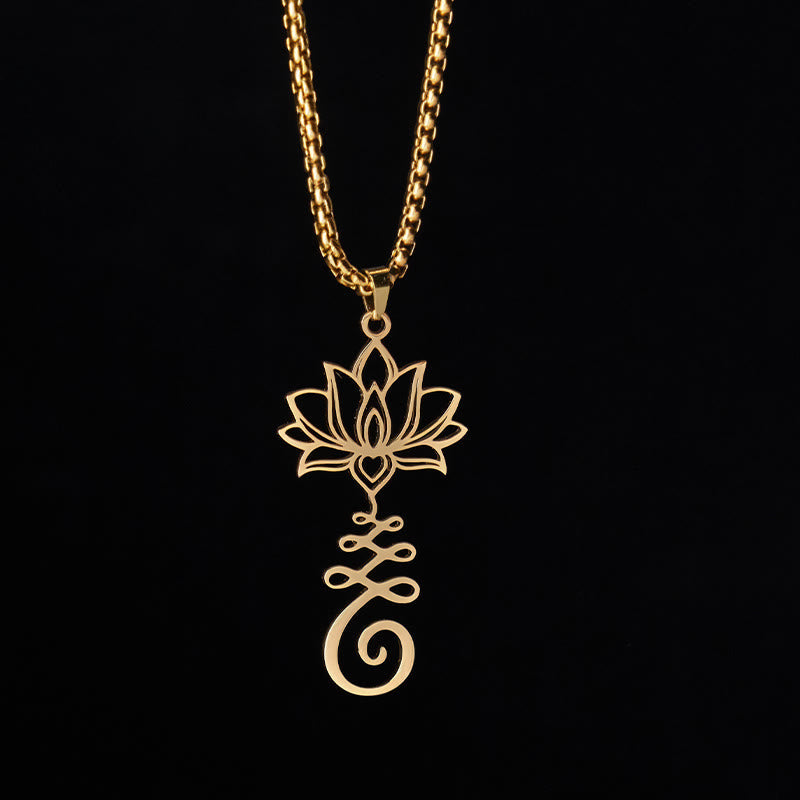 Wear FengShui Chakra Symbol Irregular Design Lotus Stainless Steel Enlightenment Necklace Pendant
