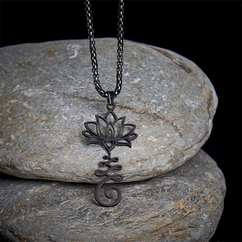 Wear FengShui Chakra Symbol Irregular Design Lotus Stainless Steel Enlightenment Necklace Pendant