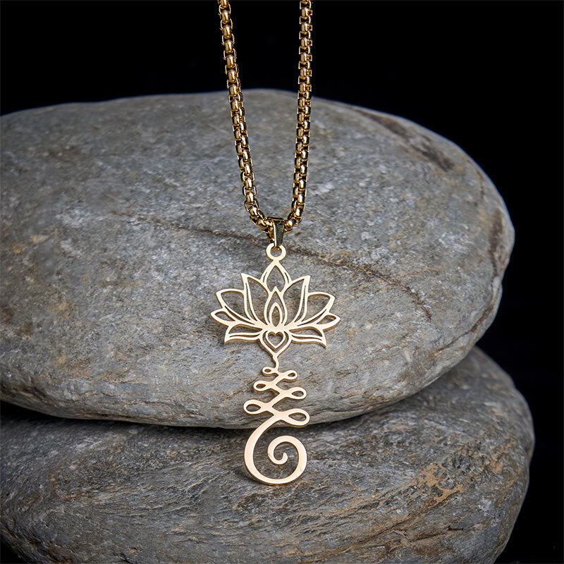 Wear FengShui Chakra Symbol Irregular Design Lotus Stainless Steel Enlightenment Necklace Pendant