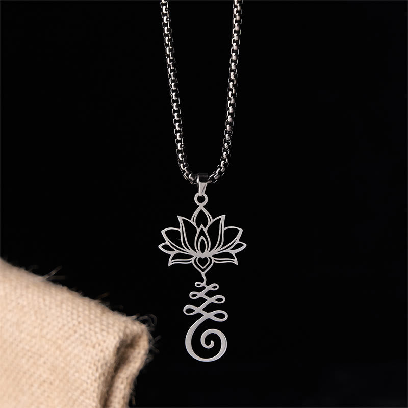 Wear FengShui Chakra Symbol Irregular Design Lotus Stainless Steel Enlightenment Necklace Pendant