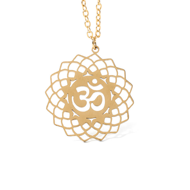 Wear FengShui Hollow Lotus Design Om Symbol Stainless Steel Connection Necklace Pendant