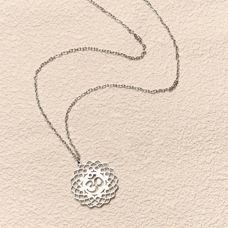 Wear FengShui Hollow Lotus Design Om Symbol Stainless Steel Connection Necklace Pendant