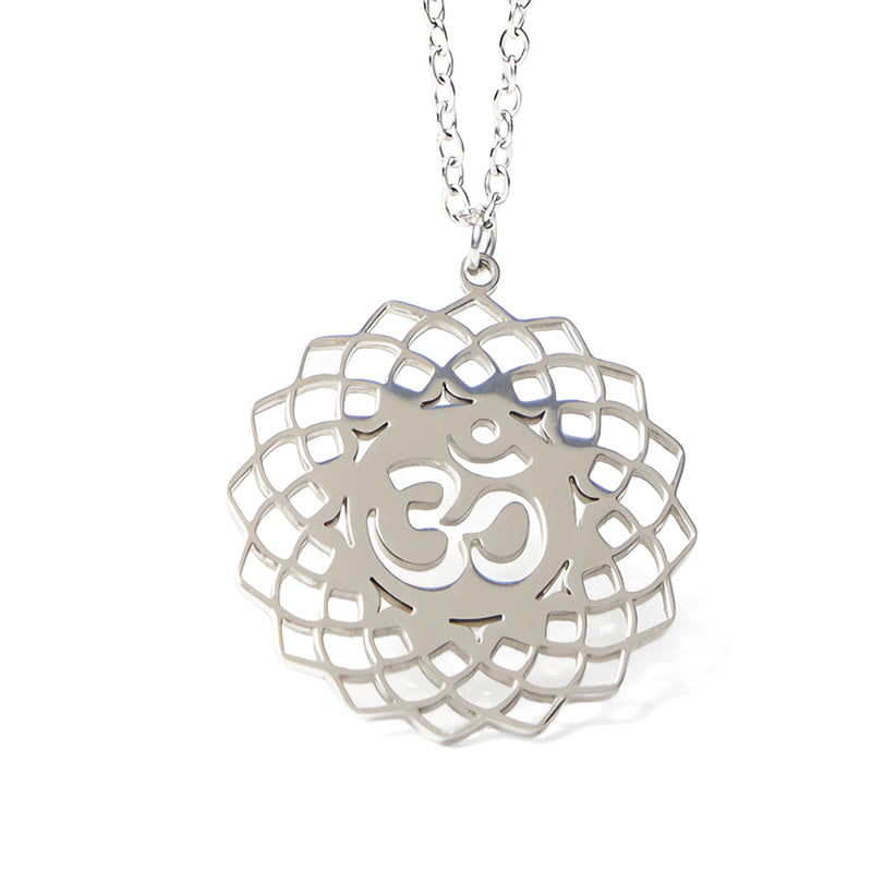 Wear FengShui Hollow Lotus Design Om Symbol Stainless Steel Connection Necklace Pendant