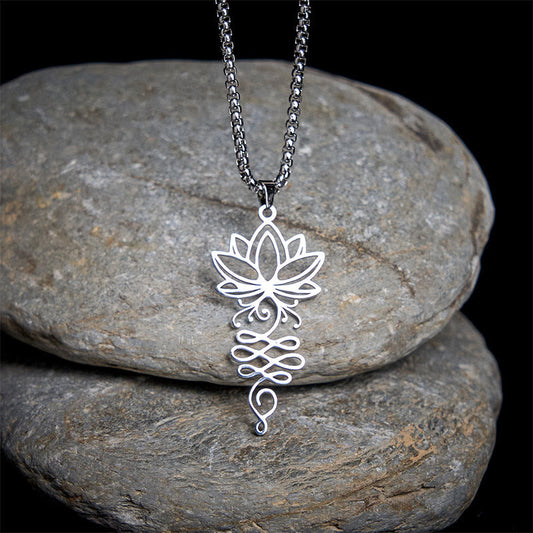 Wear FengShui Lotus Vines Design Chakra Symbol Stainless Steel Enlightenment Necklace Pendant