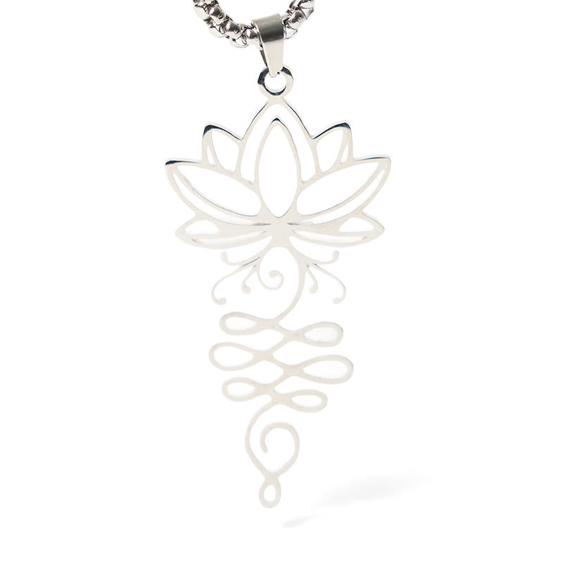 Wear FengShui Lotus Vines Design Chakra Symbol Stainless Steel Enlightenment Necklace Pendant