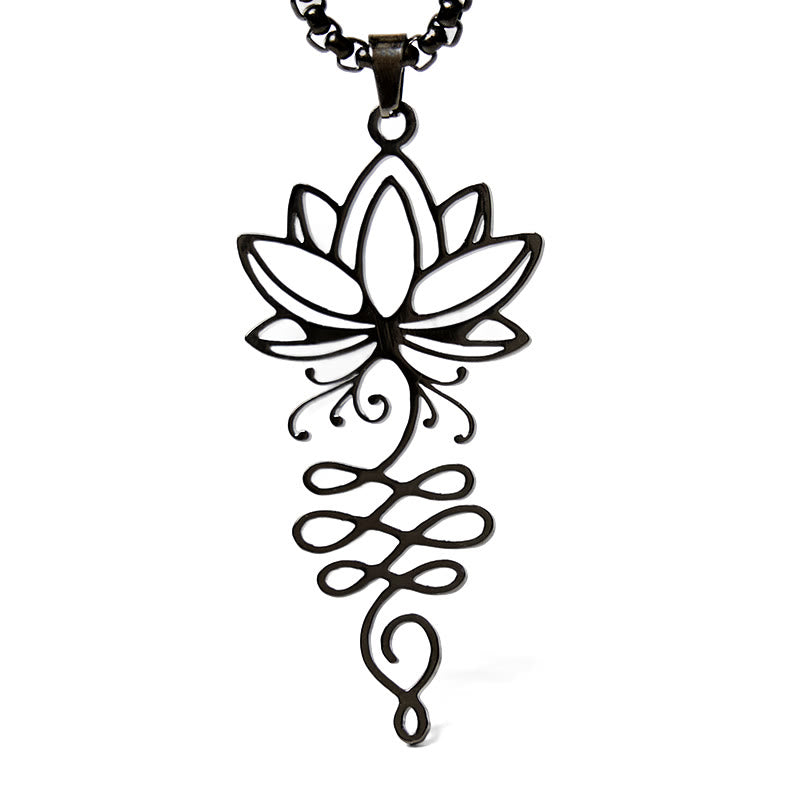 Wear FengShui Lotus Vines Design Chakra Symbol Stainless Steel Enlightenment Necklace Pendant