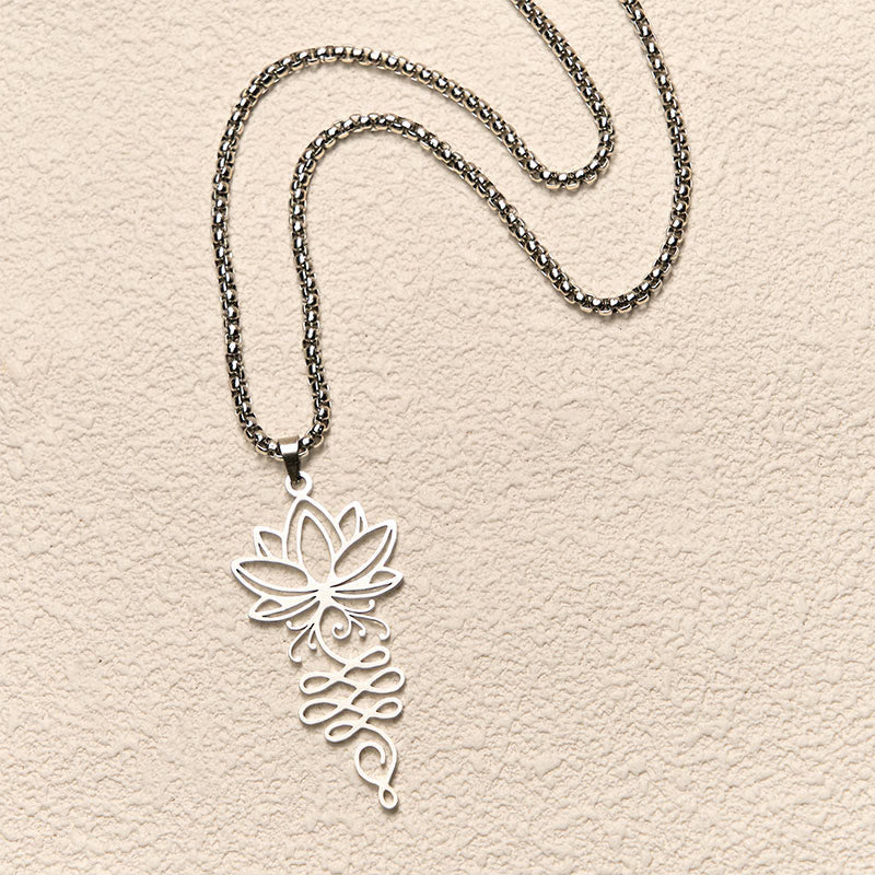 Wear FengShui Lotus Vines Design Chakra Symbol Stainless Steel Enlightenment Necklace Pendant