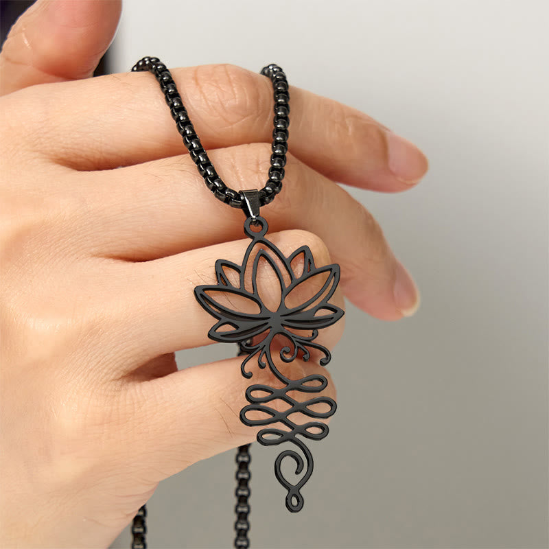 Wear FengShui Lotus Vines Design Chakra Symbol Stainless Steel Enlightenment Necklace Pendant