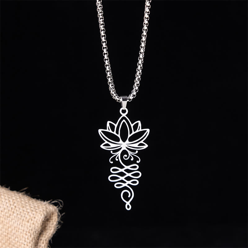 Wear FengShui Lotus Vines Design Chakra Symbol Stainless Steel Enlightenment Necklace Pendant