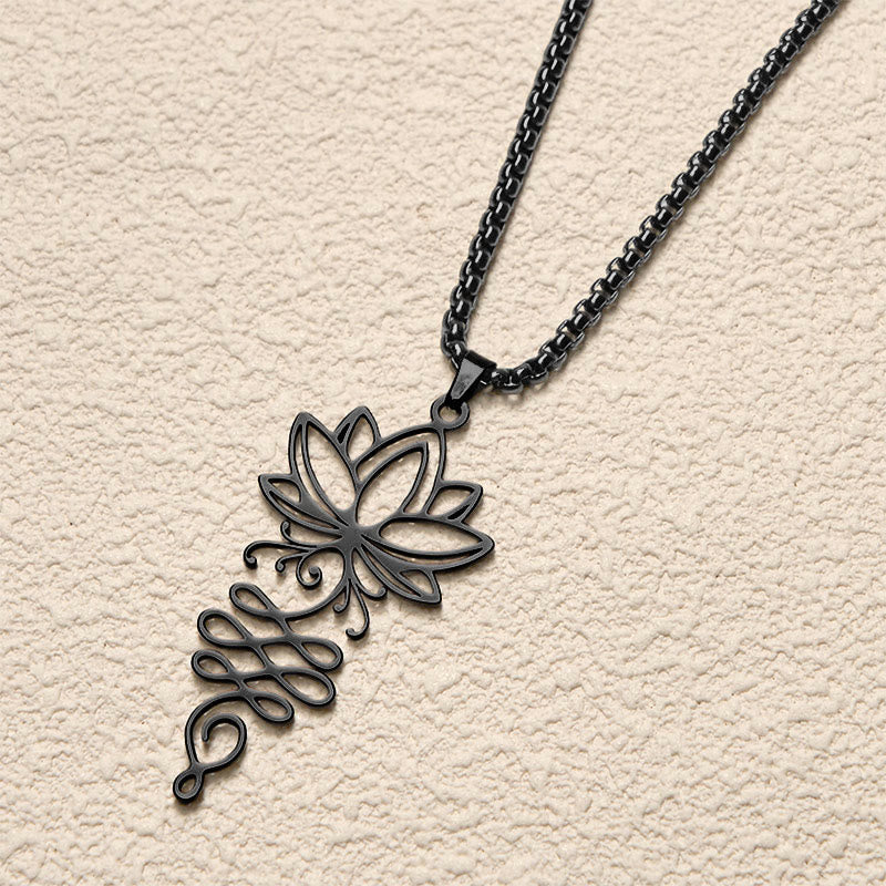 Wear FengShui Lotus Vines Design Chakra Symbol Stainless Steel Enlightenment Necklace Pendant
