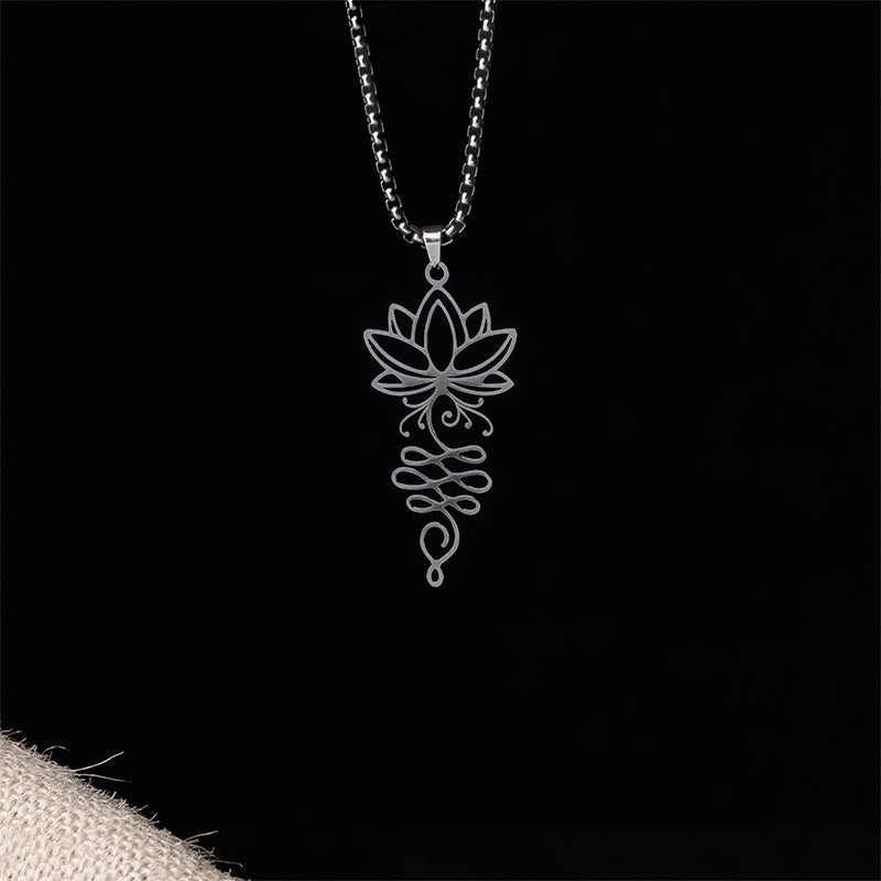 Wear FengShui Lotus Vines Design Chakra Symbol Stainless Steel Enlightenment Necklace Pendant
