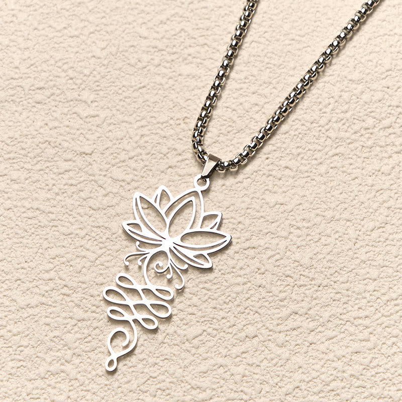 Wear FengShui Lotus Vines Design Chakra Symbol Stainless Steel Enlightenment Necklace Pendant