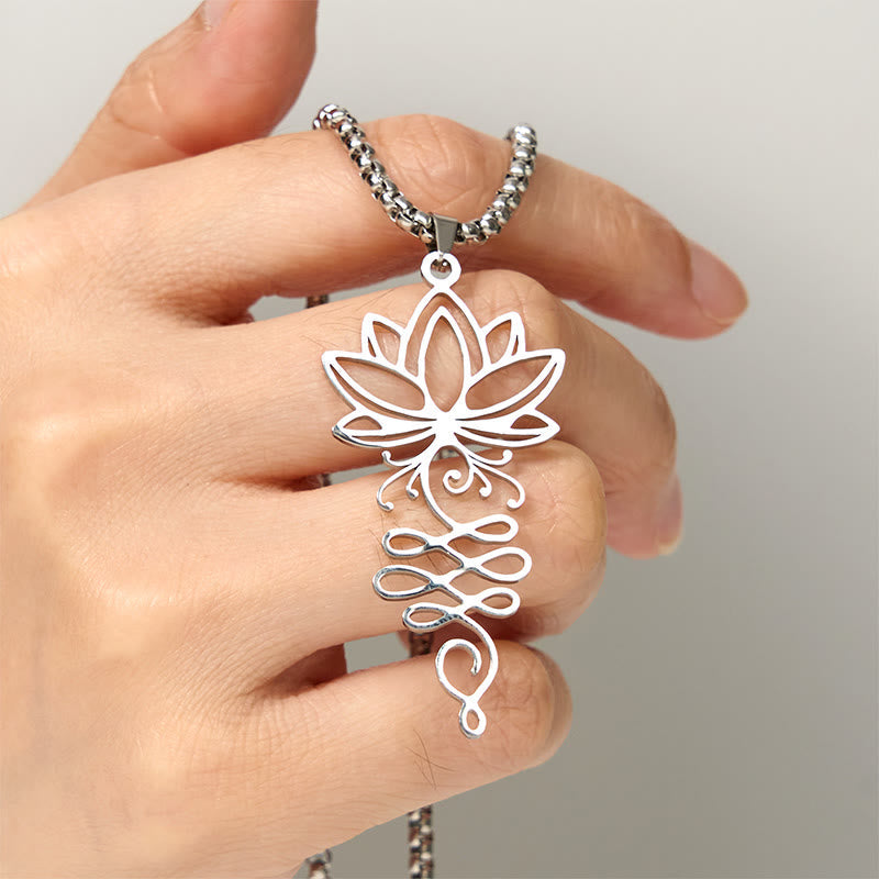Wear FengShui Lotus Vines Design Chakra Symbol Stainless Steel Enlightenment Necklace Pendant