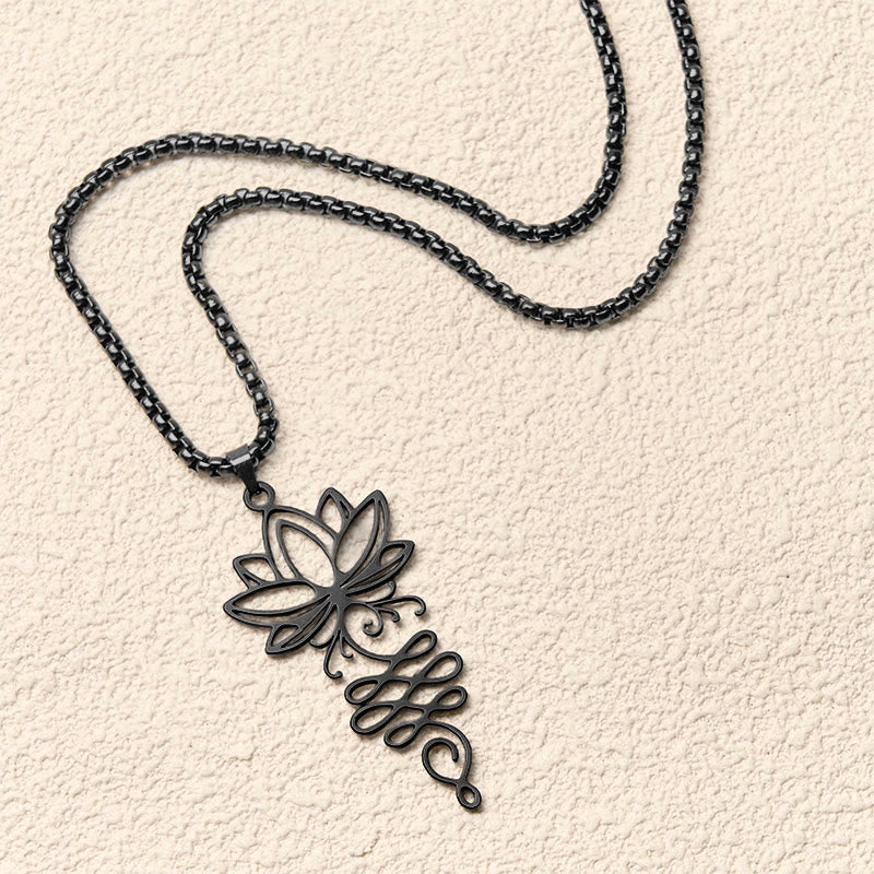 Wear FengShui Lotus Vines Design Chakra Symbol Stainless Steel Enlightenment Necklace Pendant