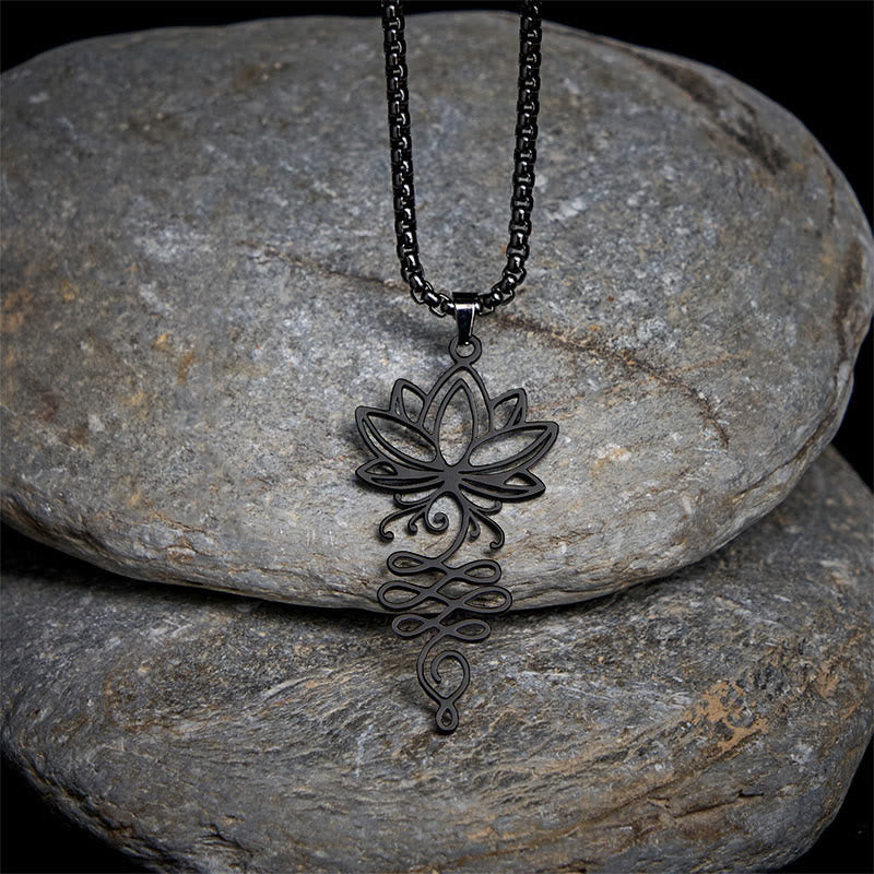 Wear FengShui Lotus Vines Design Chakra Symbol Stainless Steel Enlightenment Necklace Pendant