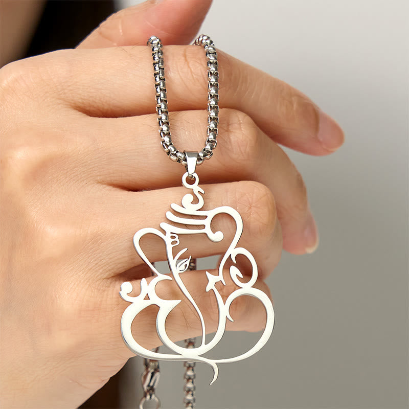 Wear FengShui Ganesh Elephant Stainless Steel Protection Necklace Pendant