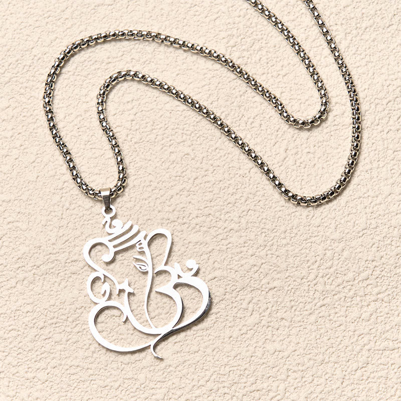 Wear FengShui Ganesh Elephant Stainless Steel Protection Necklace Pendant